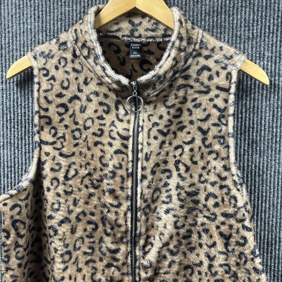 Emery Rose Vest Women 3XL Full Front Zip Leopard Print Fleece Sleeveless Outdoor - Picture 2 of 8